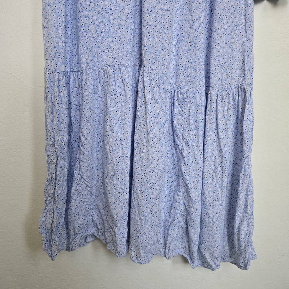 H&M Blue Floral Midi Dress Viscose Collared Long Sleeve Shirt Dress M - Picture 14 of 17
